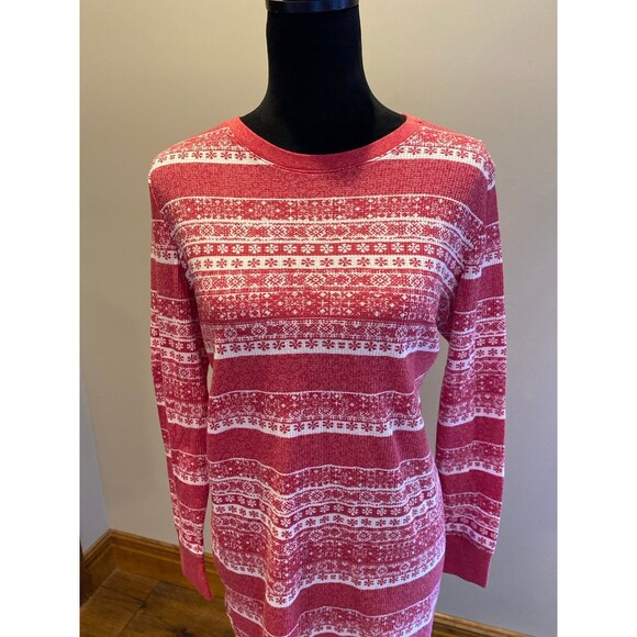 Tunic Top Pajamas or Dress No Tag Size Medium to Large Red White Snowflake Soft - Picture 2 of 11